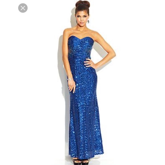 Jump Apparel Sequin Blue Prom Dress - Picture 1 of 8
